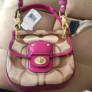 BNWT Vintage Signature Miniature New Coach Willis in Khaki and Berry